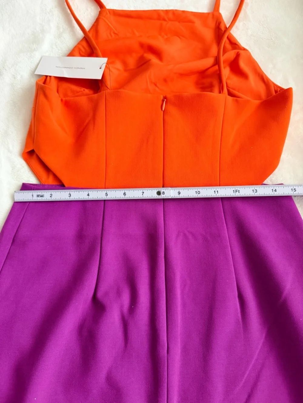 French Connection Whisper Orange & Purple Colorblock Mini Dress NWT - Picture 6 of 6